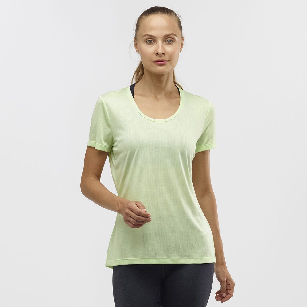 SALOMON AGILE Philippines - Women's Tee Shirts - Green | 814679-GWJ